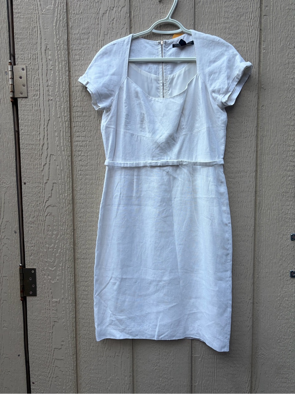 White Cap Sleeve, Bow Detail 100% Linen Dress - fully lined
